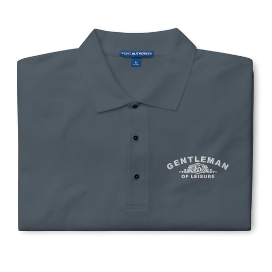 Gentleman of Leisure - Men's Premium Polo - (white logo)